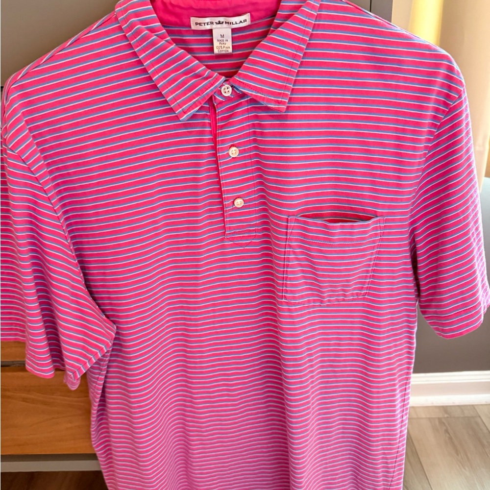 Peter Millar Men's Pima Cotton Polo in Pink and White Stripes